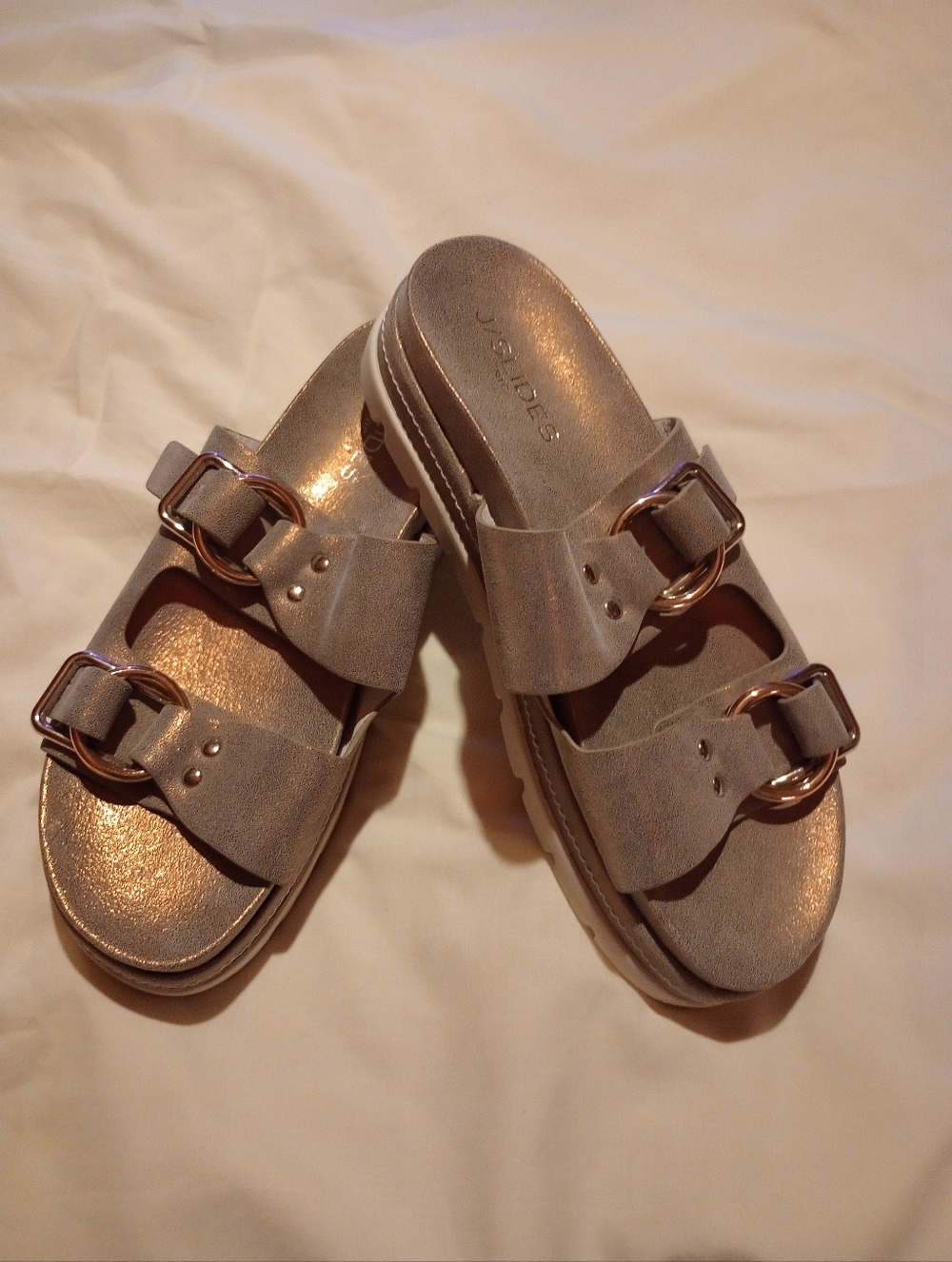 J Slides Metallic Leather Baha Sandals